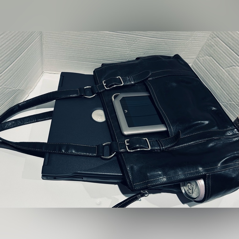 Fossil Black Leather Laptop Tote Bag - Picture 9 of 10